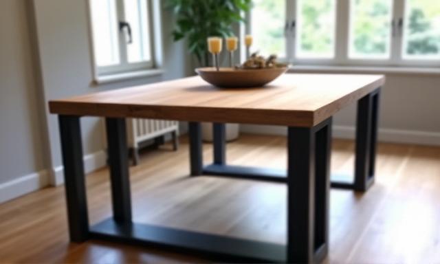 Eikenhouten eettafel met industriële poten